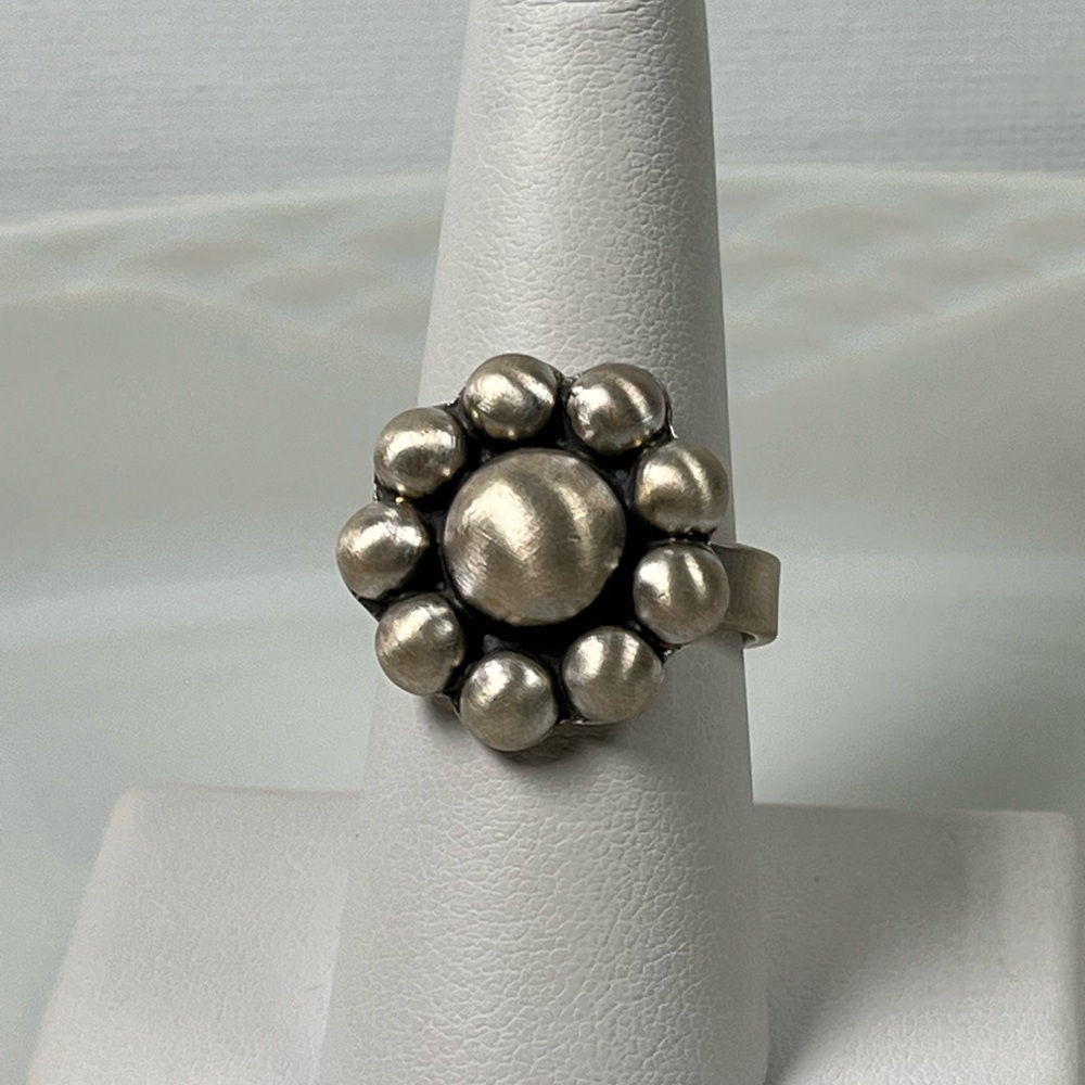 925 Solid Sterling Silver Brushed Matte Flower Be… - image 1